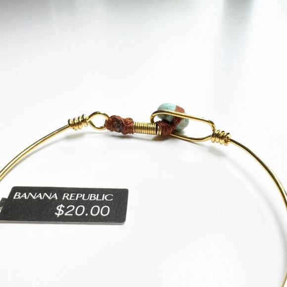 Banana Republic Gold Wire Bangle Bracelet with Turquoise Stone Accent - Picture 6 of 10